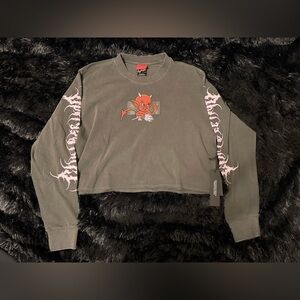 Civil Regime Cropped Long Sleeve Devil Graphic Shirt XL NWT